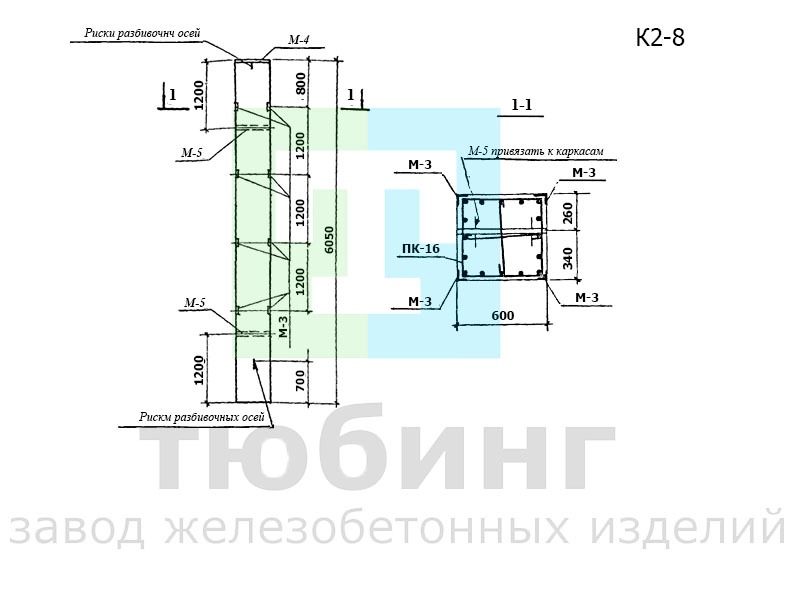 Колонна К2-8 для подвальных помещений производственного назначения по серии ТКП-73