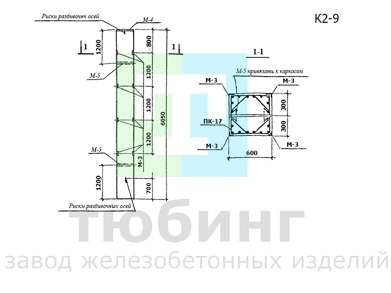 Колонна К2-9 для подвальных помещений производственного назначения по серии ТКП-73