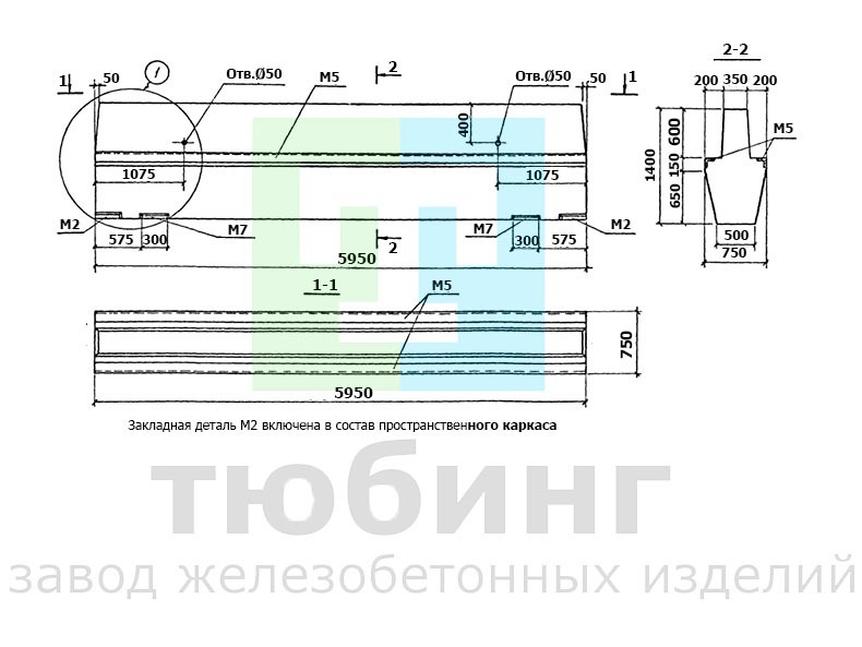 Ригель Р2А-1,2,3 для подвальных помещений производственного назначения по серии ТКП-73